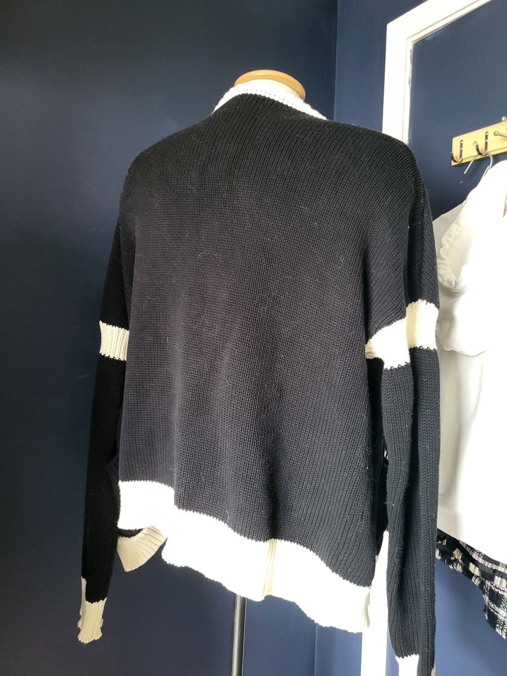 Rare Mr. Satueday Cotton Black and Cream Knit Cardigan  Good Luck M - Picture 6 of 6